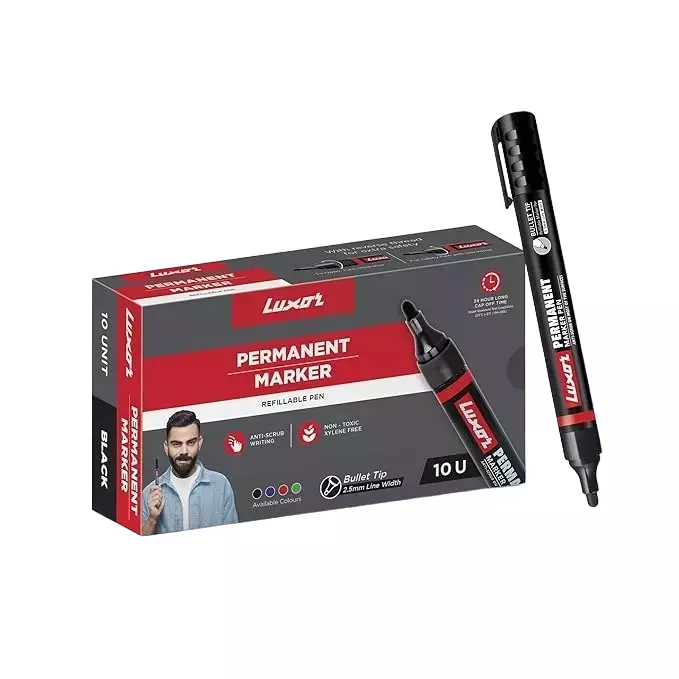 Luxor 1222 Refillable Permanent Bold Marker - Black (Pack of 10)